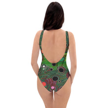 Load image into Gallery viewer, "Particles in Motion" One-Piece Swimsuit – Artistic Swimwear Featuring David Heatwole's Visionary Art